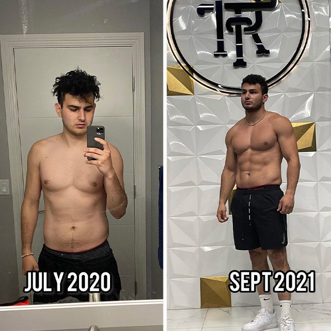 A gym member’s muscle gain and fitness transformation results with personal trainers in California